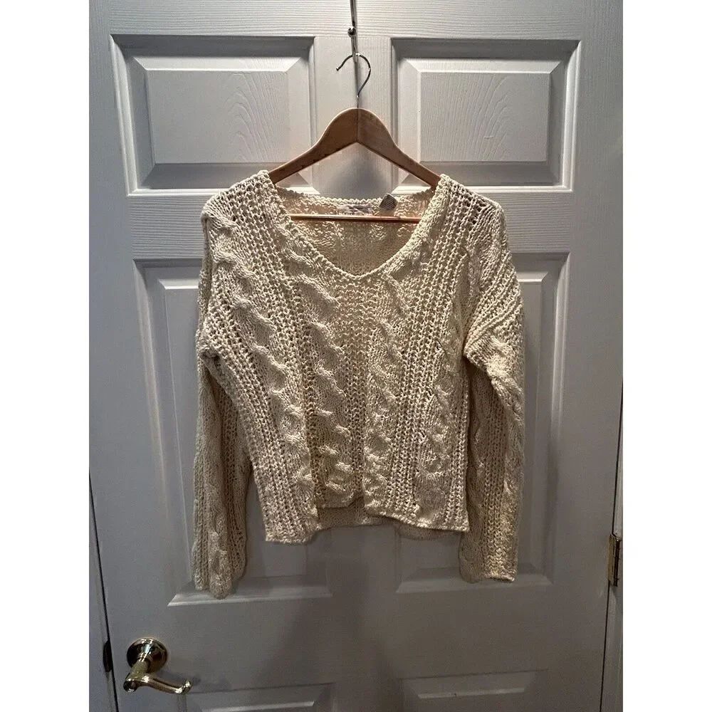 Renee Tener For Jeanne Pierre Hand Knit Cable Knit V neck Sweater Size Medium